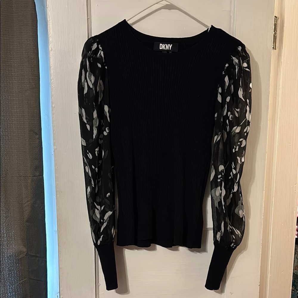 DKNY Black Sweater with Sheer Sleeves